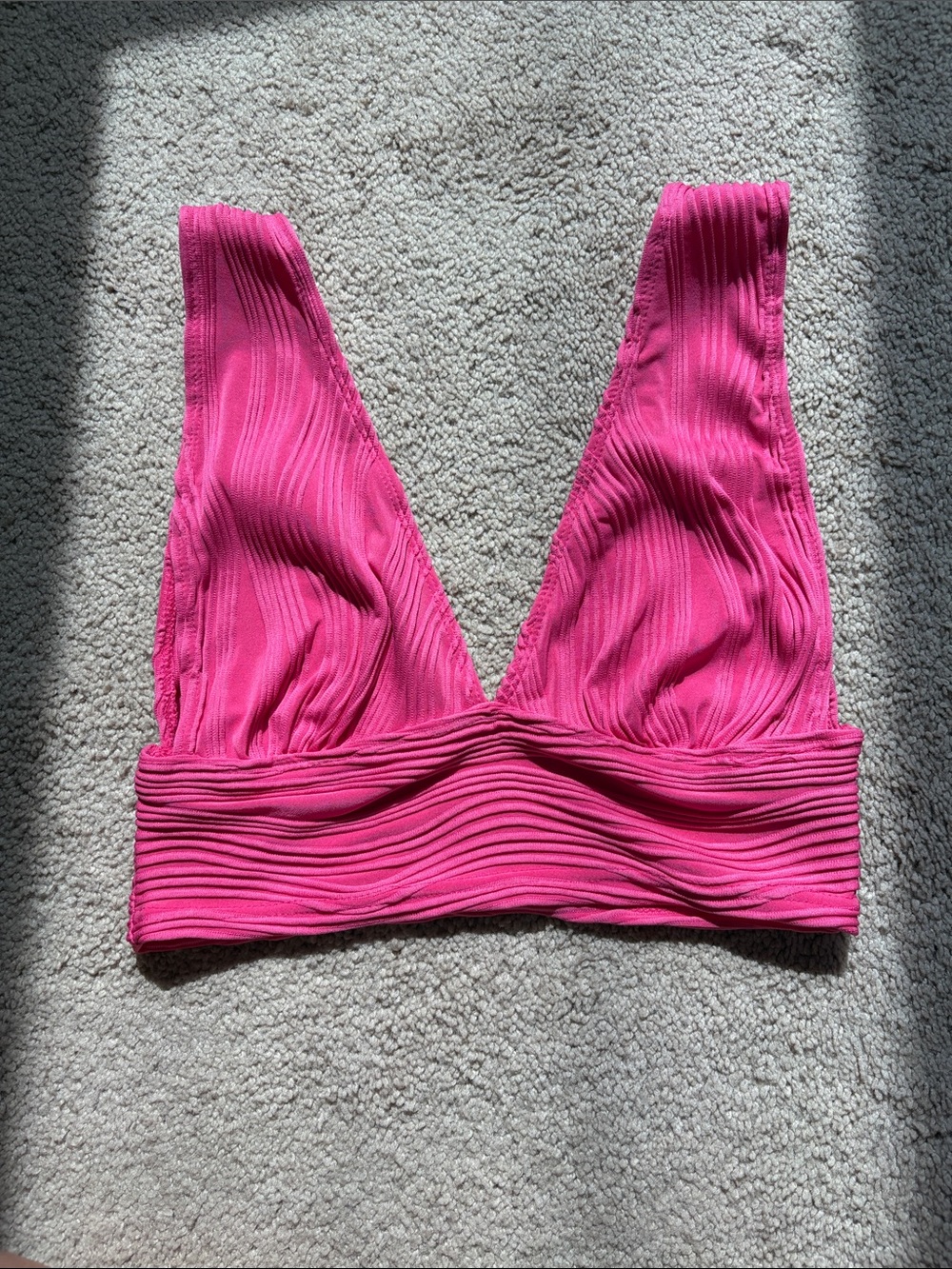 Women's Ribbed Plunge Bralette - Hot Pink